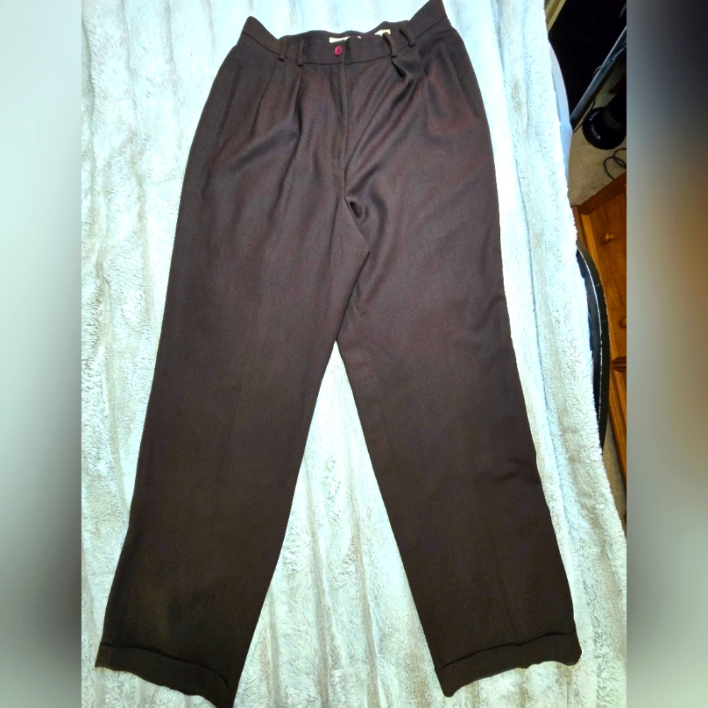 BROWN EDDIE BAUER FULL TROUSER WOMENS 16 TALL, 100% WOOL STRAIGHT LEG
